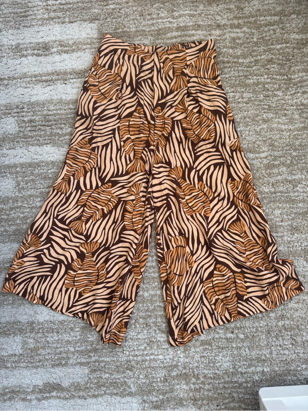 FARM Rio Pink, Brown & Tan Wide Leg Cropped Pants